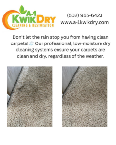 Before and after view of a carpet cleaned using dry cleaning systems by A-1 Kwik Dry Carpet Cleaning in Louisville, KY.