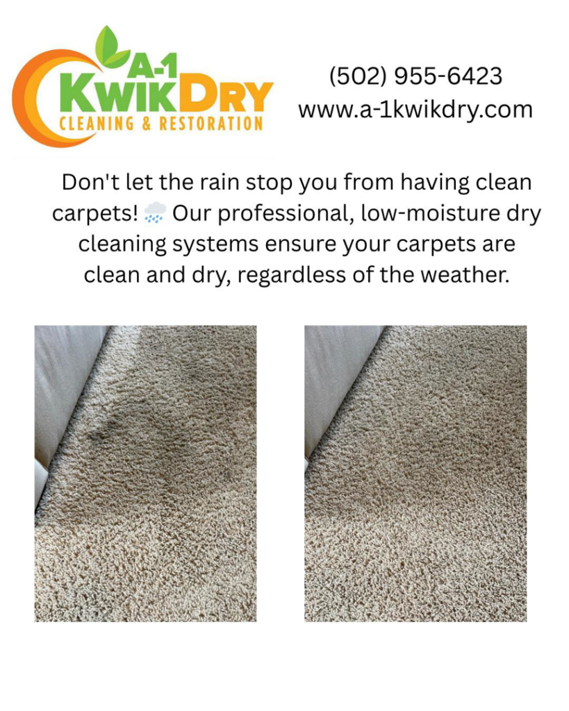 Before and after view of a carpet cleaned using dry cleaning systems by A-1 Kwik Dry Carpet Cleaning in Louisville, KY.