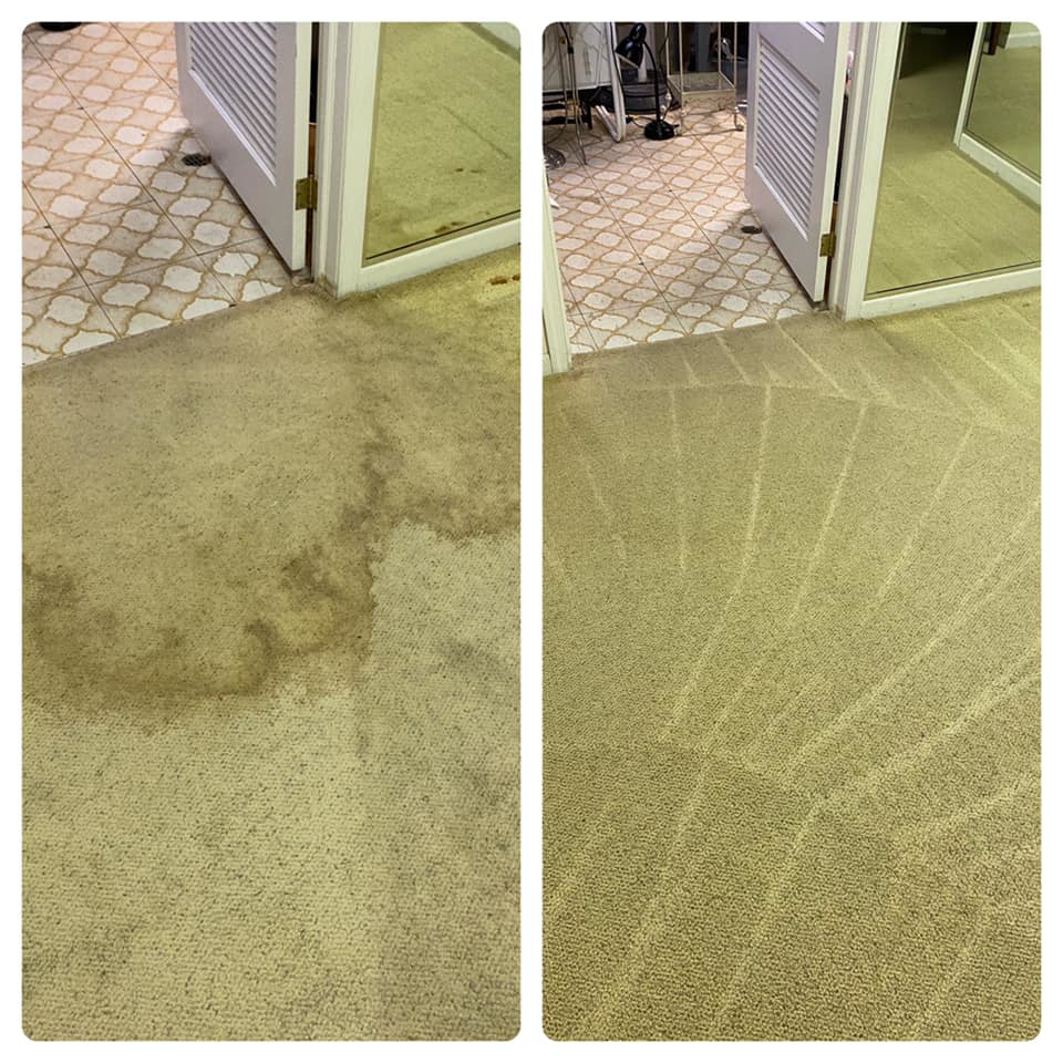 Before and after of a dirty carpet professionally cleaned by Best Results Carpet & Upholstery Cleaning in Naperville, IL.