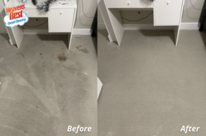 Before and after photo of a dirty carpet cleaned by Heaven's Best Carpet Cleaning of Northwest San Antonio, TX