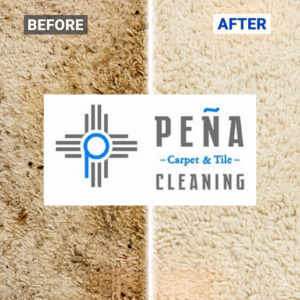 Before and after comparison of a carpet cleaning job by Peña Carpet & Tile Cleaning in Santa Fe, NM