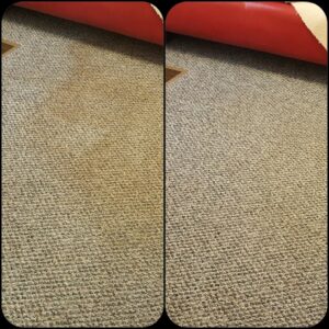 Before and after results of a carpet cleaning service by Troy West Carpet Cleaning in Morristown, VT.