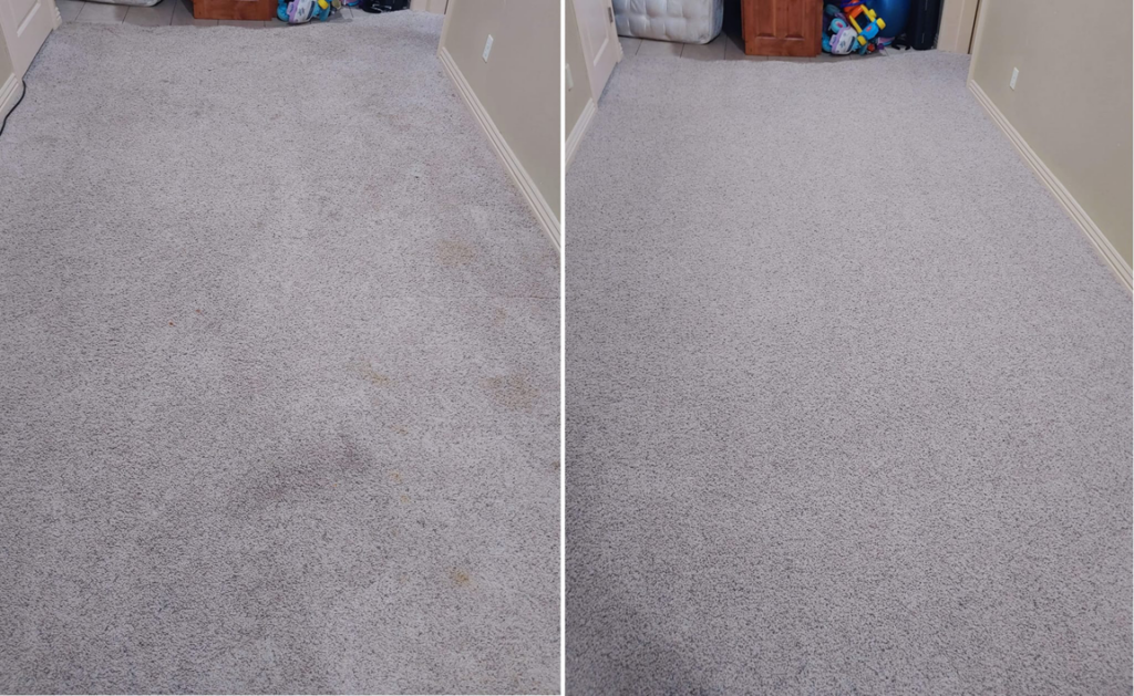 Before and after results of a thorough carpet cleaning service in a room by AAA Carpet Cleaning and Restoration in Springfield, MO