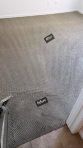 Before and after professional carpet cleaning in a room by Arizona Steamers Carpet Care in Phoenix, AZ.