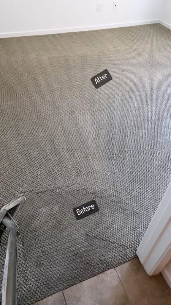 Before and after professional carpet cleaning in a room by Arizona Steamers Carpet Care in Phoenix, AZ.