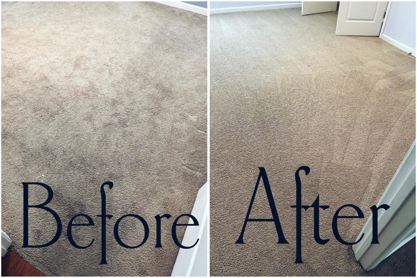 Before and after comparison of a professionally cleaned carpet by The Gold Standard Professional Cleaning Services, LLC in Murfreesboro, TN