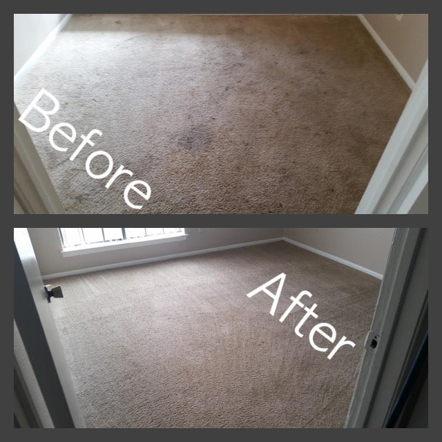 Before and after comparison of a professionally cleaned carpet by Valdes Contract Services in San Antonio, TX