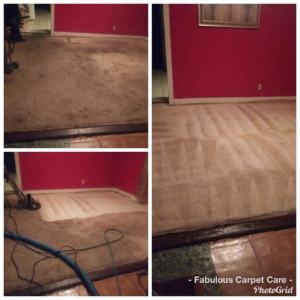 A collage showing before, during, and after results of carpet cleaning by FABULOUS CARPET CARE in Memphis, TN.