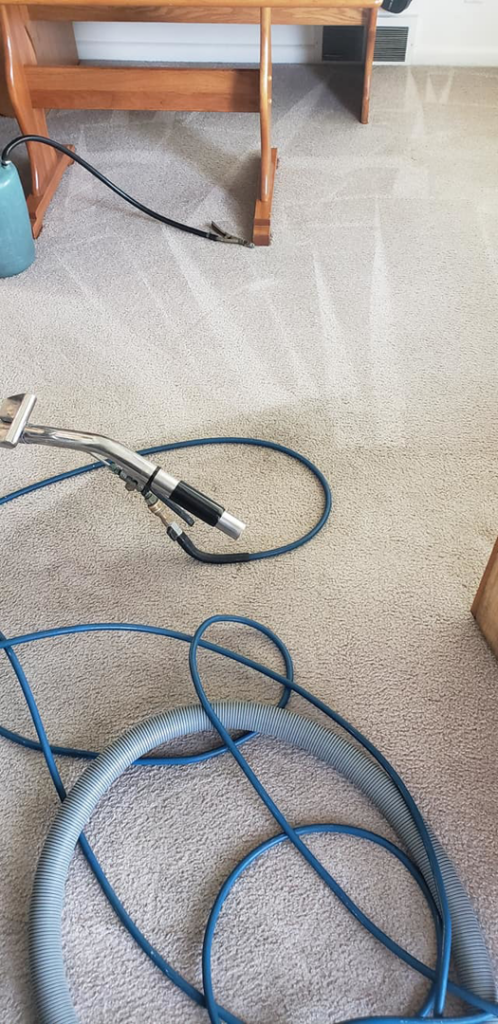 Carpet cleaning equipment and hoses laid out on a carpet during a service by Vibro-Steam of Utah in Ogden, UT.