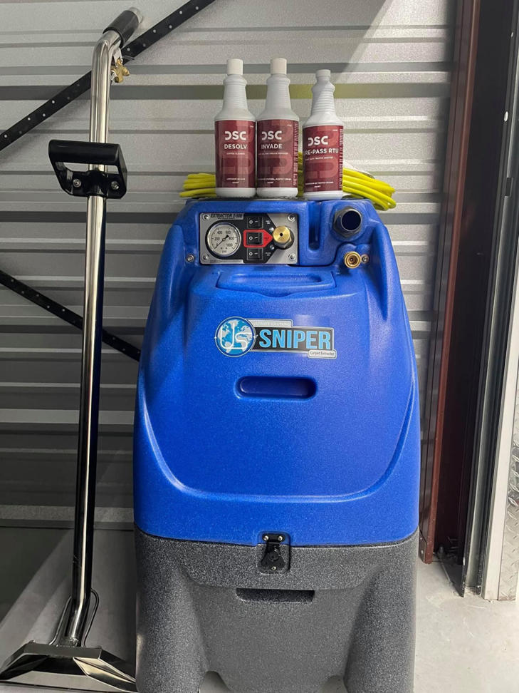 Professional carpet cleaning equipment and solutions used by Express Cleaning in Lowell, MA