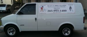 Interior of a service van with professional carpet cleaning equipment from Carpet Cleaning Stamford in Stamford, CT