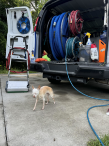 Professional carpet cleaning equipment and hoses loaded in a service van from Restore Carpet Care and Tile in Tallahassee, FL