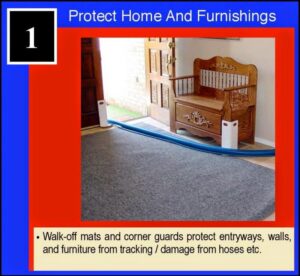 Protective mats and corner guards used with a carpet cleaning hose to protect home furnishings by Hi-Tech Carpet Cleaning in Elk Grove, CA.