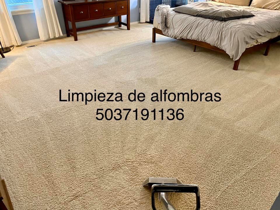 A carpet cleaning job in progress in a bedroom, showing clean lines on the carpet by Diamond Carpet Cleaning in Portland, OR.