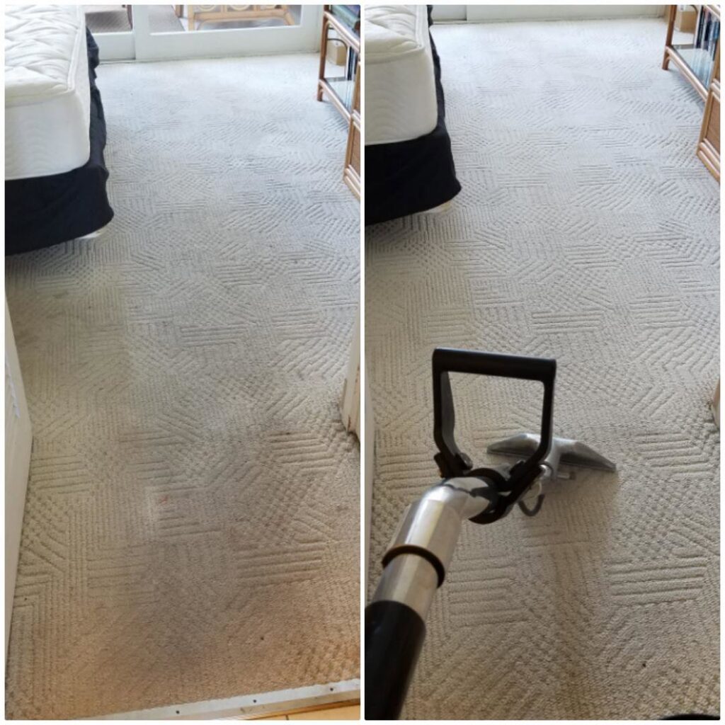 Carpet cleaning in progress, before and after, by Gold Star Cleaning LLC in Rock Falls, IL