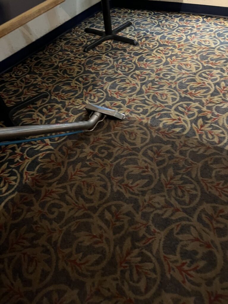 A carpet cleaning wand actively cleaning a patterned carpet by California Xtreme Steam in Sacramento, CA