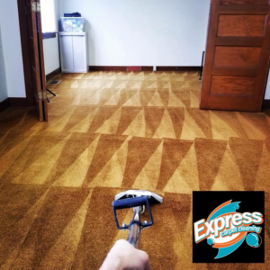 A carpet cleaning technician performing work with a cleaning wand for Express Carpet Cleaning in Oklahoma City, OK