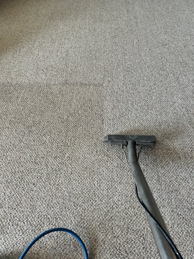 Carpet cleaning in progress, showing a wand cleaning a carpet for Let George Do It Carpet Cleaning in Omaha, NE.