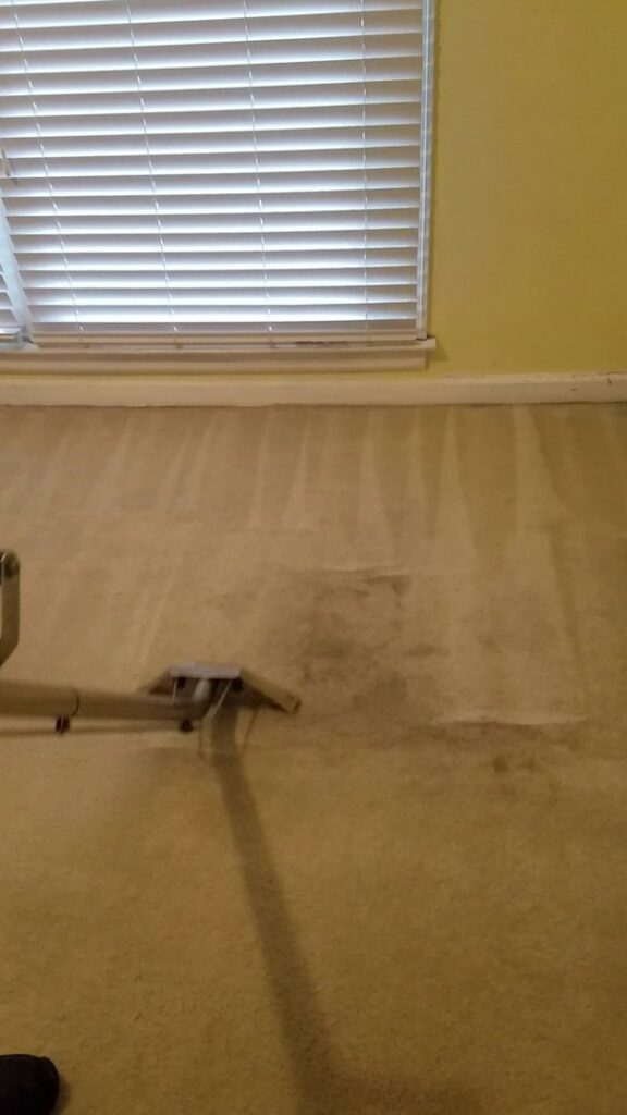 A carpet cleaning wand in action, showing a dirty carpet being cleaned by Affordable carpet cleaning CO LLC in Montgomery, AL.