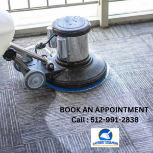 A professional carpet cleaning machine in action on a patterned carpet by Gateway Steamers in Austin, TX