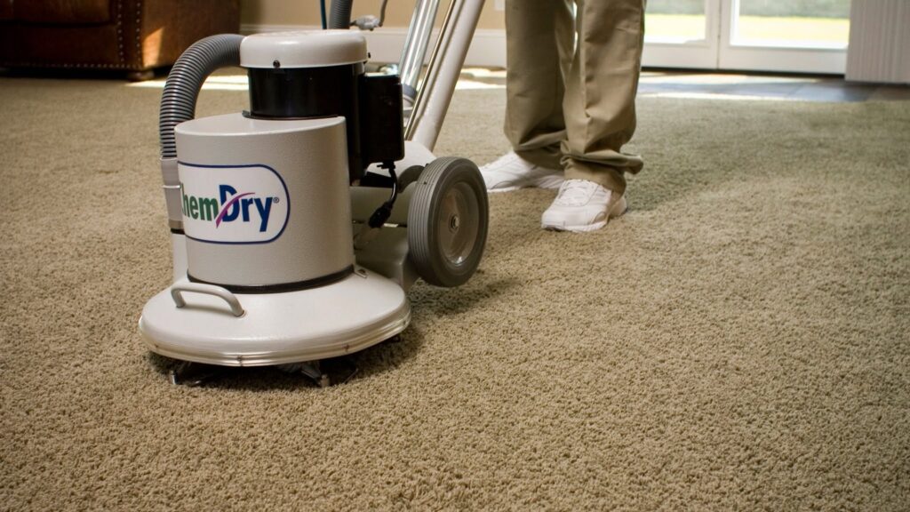 A professional carpet cleaning machine in action on a residential carpet by Mountainview Chem-Dry in Birmingham, AL.