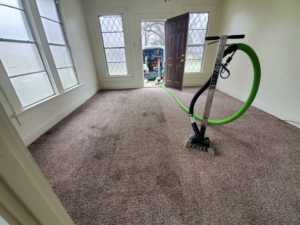 A professional carpet cleaning machine in action, cleaning a room by Rug-Ratz professional carpet cleaner in Shreveport, LA