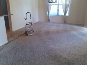 A professional carpet cleaning machine in a room, showing clean lines on the carpet by Steamex Carpet Cleaning Phoenix, AZ.
