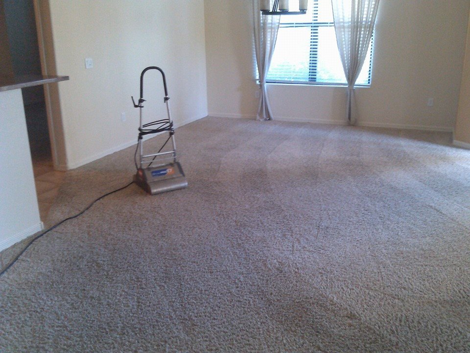 A professional carpet cleaning machine in a room, showing clean lines on the carpet by Steamex Carpet Cleaning Phoenix, AZ.