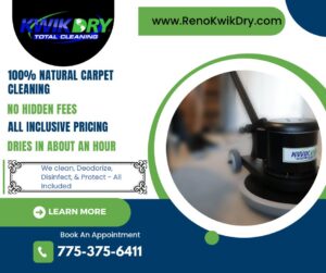 A carpet cleaning machine actively working on a carpet, demonstrating services by Reno Kwik Dry Total Cleaning in Sparks, NV.