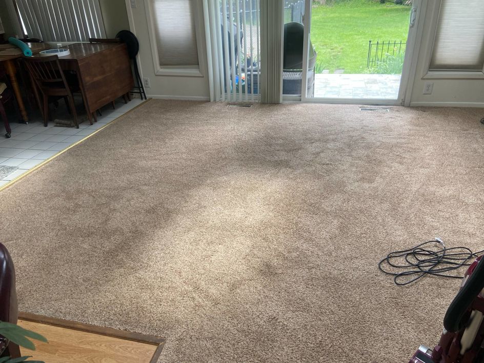 A carpet cleaning machine visible in a residential room with clean carpet by Encapstore.com in Las Vegas, NV