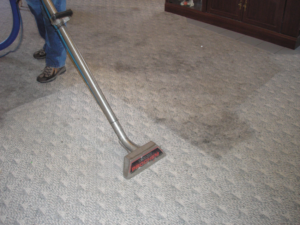 A professional operating a carpet cleaning machine, actively cleaning a carpet for Jet Clean Carpet Cleaning Restoration & Repair in Salt Lake City, UT.