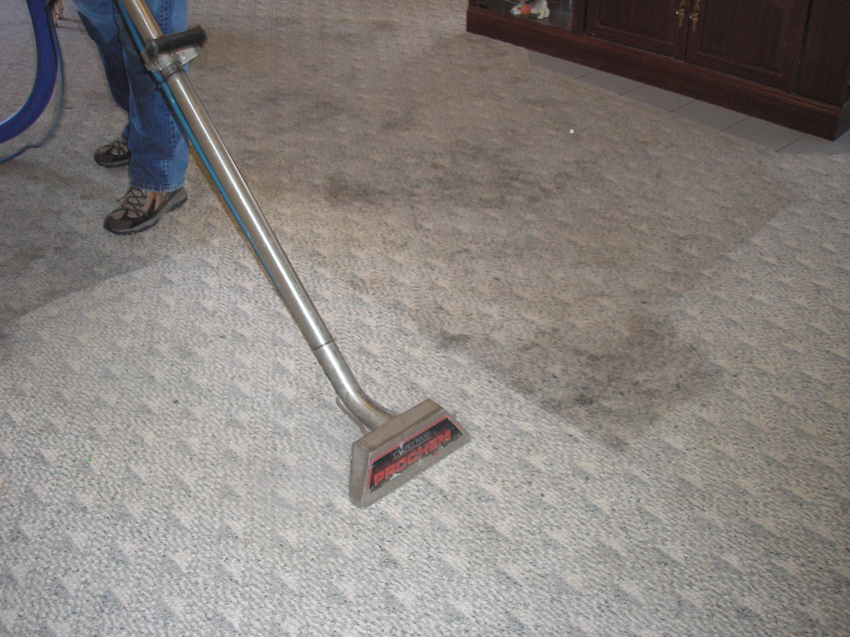 A professional operating a carpet cleaning machine, actively cleaning a carpet for Jet Clean Carpet Cleaning Restoration & Repair in Salt Lake City, UT.