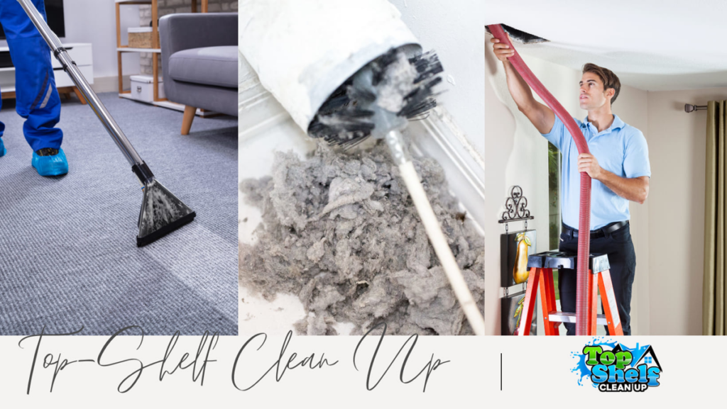 A professional performing carpet cleaning service for Top-Shelf Clean Up in Naperville, IL.
