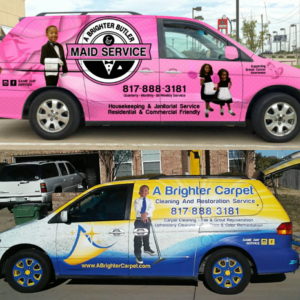 A Brighter Carpet Cleaning and Restoration Service van in Arlington, TX, showcasing professional carpet services.
