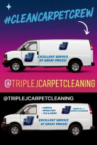 Carpet cleaning in progress, showing a clean area next to a staircase by Triple J Carpet Cleaning in North Las Vegas, NV.