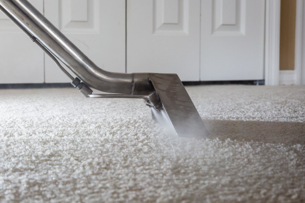 A professional carpet cleaning steaming wand in action on a white carpet by DanCare Carpet Cleaning in Albuquerque, NM