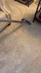 Carpet cleaning tool demonstrating before and after results on a carpet by Done Right Carpet Cleaning Omaha, NE.