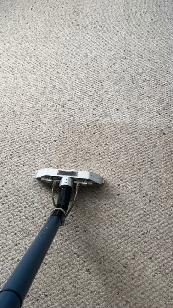 A carpet cleaning tool being used on a light-colored carpet by PRIME CLEAN VA in Virginia Beach, VA.