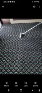 A professional carpet cleaning tool on a dark patterned carpet, demonstrating work by Sunshine Carpet Cleaning in Waterbury, CT.