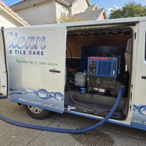 A professional carpet cleaning van with truck-mount equipment from Eco Clean Carpet and Tile Care in Rocklin, CA