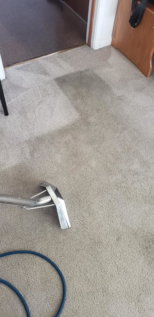 A carpet cleaning wand and hoses on a residential carpet during a cleaning service by Vibro-Steam of Utah in Ogden, UT.