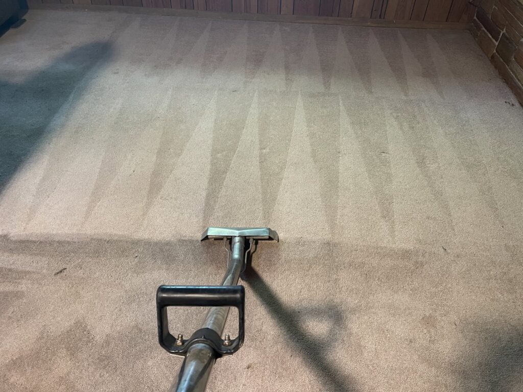 A carpet cleaning wand in action, creating fresh lines on a carpet, demonstrating work by Carpet PRO Cleaner in Cary, NC.