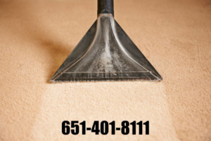 A professional carpet cleaning wand in action, showing a clean strip on a beige carpet by stpaulbestcarpetcleaners.com in Saint Paul, MN.