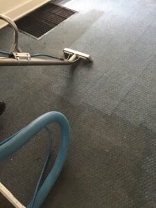 A professional carpet cleaning wand in action on a dark grey carpet by Monarch Cleaning Solutions in Parkville, MO