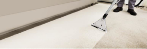 A professional carpet cleaning wand being used on a light-colored carpet, showing the cleaned area, by J&P United in Rochester, NY.