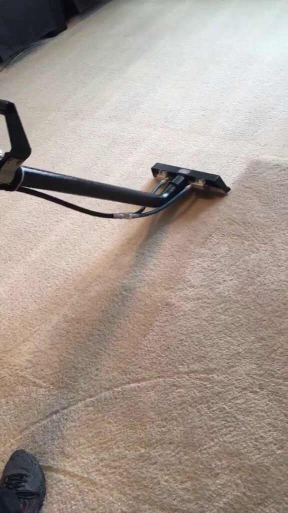 A professional carpet cleaning wand cleaning a light-colored carpet by S&J Carpet Care in Oswego, IL