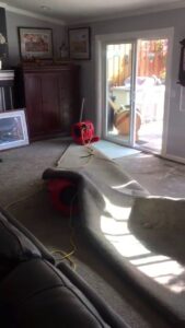 Carpets being dried with air movers during a cleaning or restoration job by Easy Clean Carpet Care in Citrus Heights, CA