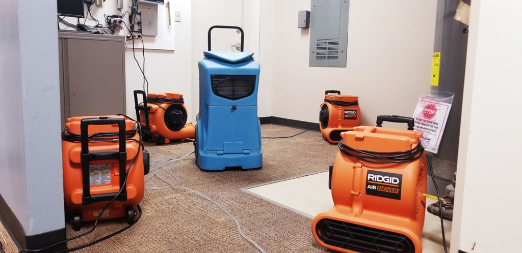 Carpet drying equipment used for water damage restoration by Best Results Carpet & Upholstery Cleaning in Naperville, IL.