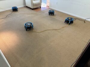Carpet drying fans placed in a room after professional cleaning by Ramirez Carpet Cleaning in Sacramento, CA