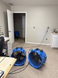 Carpet drying fans used for water damage restoration by Duo-Care Cleaning and Restoration in Sterling Heights, MI